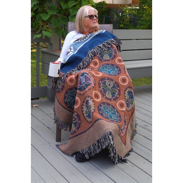 Not Yet Made - Made To Order Arts and Crafts-Style "Butterfly Garden" in Denim Blue Jacquard Woven Throw For Sale - Image 5 of 6