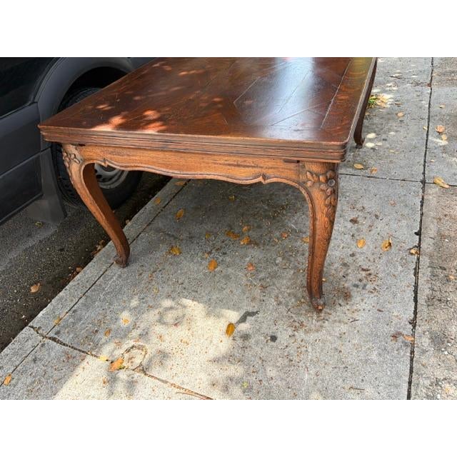 Large Antique French Provincial Louis XV–Style Oak Drawer-Leaf Dining Table 106 L For Sale - Image 4 of 8