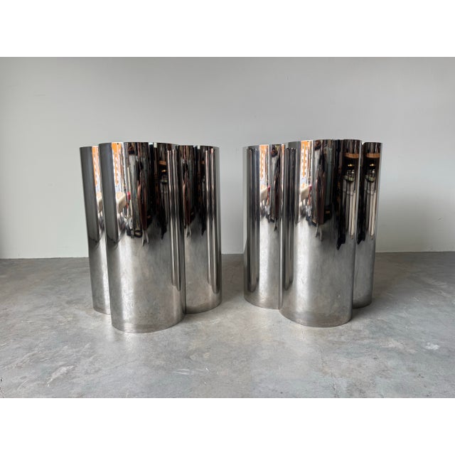 1970s 1970’s Curtis Jere–Style Trefoil / Clover Pedestal Base Dining Table With Glass Top For Sale - Image 5 of 12