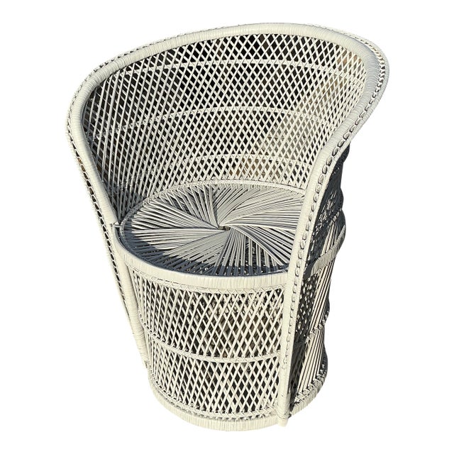 1960's Mid Century White Rattan Barrel Back Chair For Sale