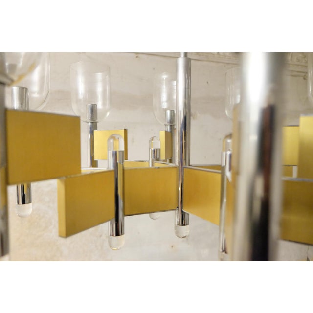 Italian Brass and Glass 8-Arm Chandelier by Gaetano Sciolari, 1970s For Sale - Image 6 of 12