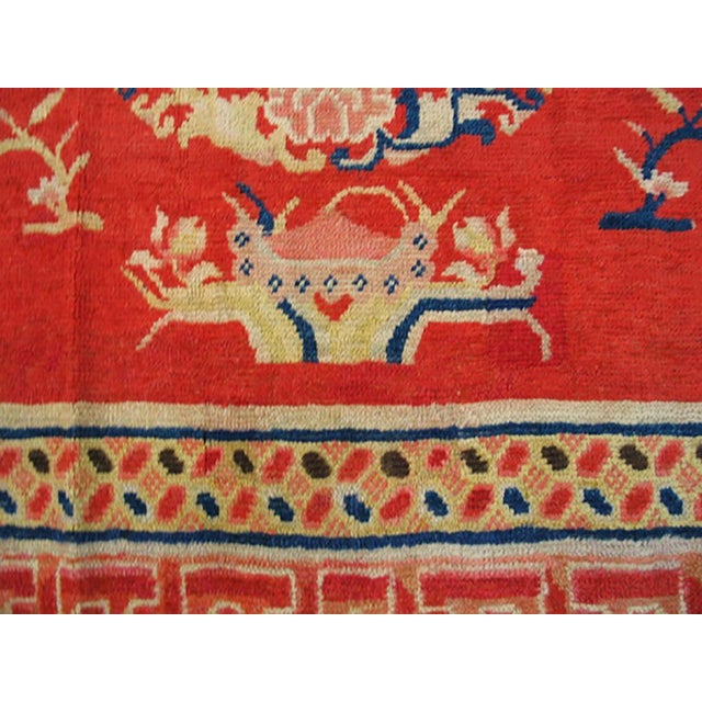 Chinese 1890s Orange Medallion Qing Antique Chinese Bao Tou Rug 5'3" X 7'9" Handknotted Wool Carpet For Sale - Image 3 of 5