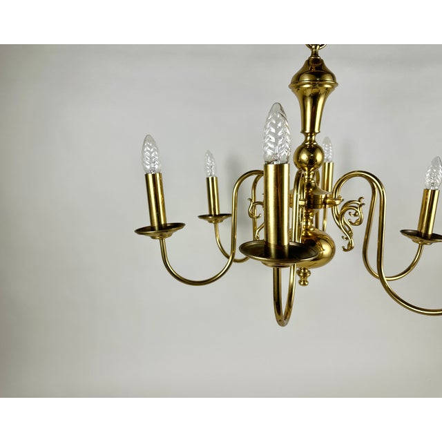 Mid-Century Modern Vintage Belgian Brass Chandelier with Six-Arm Lighting, 1960s For Sale - Image 3 of 8