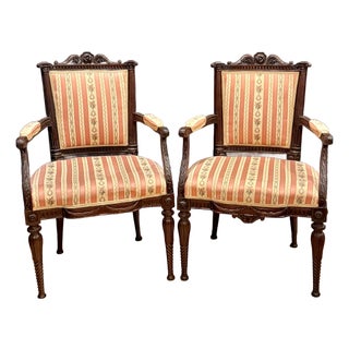 Pair of 18th Century Period French Louis XVI Walnut Armchairs For Sale