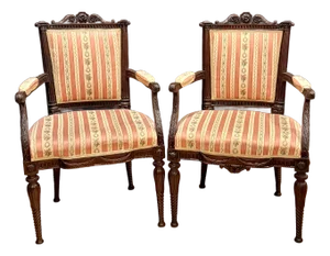 Pair of 18th Century Period French Louis XVI Walnut Armchairs