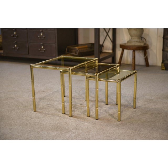 Nesting Tables in Brass with a Bamboo-Like Finish, 1980s, Set of 3 For Sale - Image 11 of 11