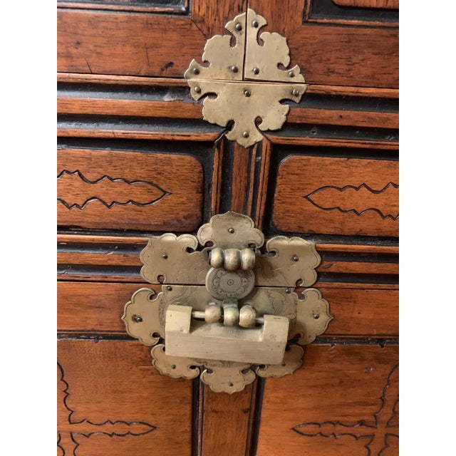 Wood Chinoiserie Cabinet With Brass Hardware For Sale - Image 7 of 13