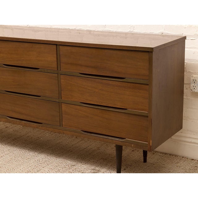 Wood Vintage Mid-Century Modern Walnut Nine-Drawer Dresser For Sale - Image 7 of 12