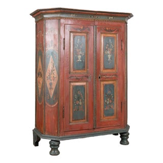 Swedish Hand-Painted Pine Armoire Dated 1823 For Sale