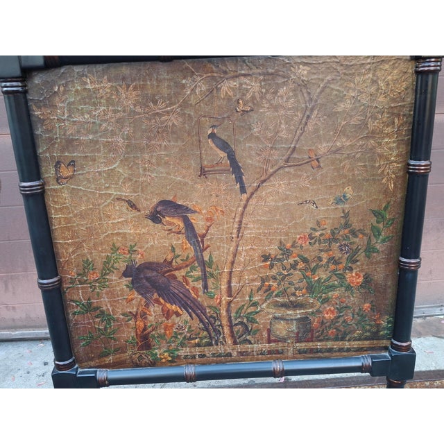 Black Chinese Black Painted Faux Bamboo and Gold Florals Fireplace Screen For Sale - Image 8 of 8
