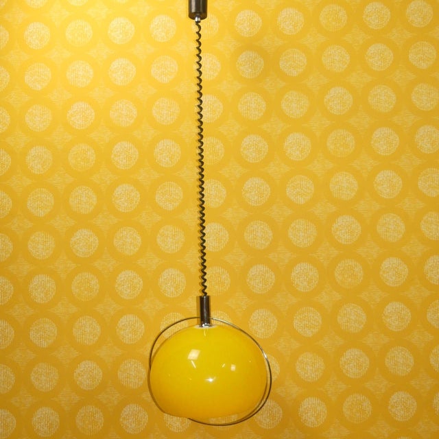 Pendulum Pendant in Yellow Plastic and Chrome, 1970s For Sale - Image 3 of 12