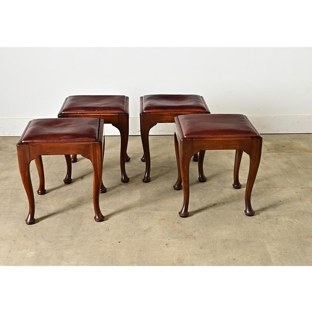 Brown Mid 20th Century Set of Four Mahogany and Leather Top Footstools For Sale - Image 8 of 12