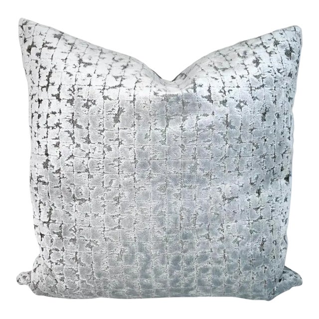 Ice Blue Velvet Pillow Cover, High End Lush Woven Cut Velvet For Sale