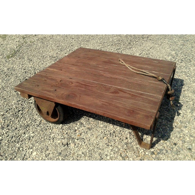 Vintage Industrial Small Garden Cart Platform Potting Coffee Table Rustic Old A vintage small very heavily built...