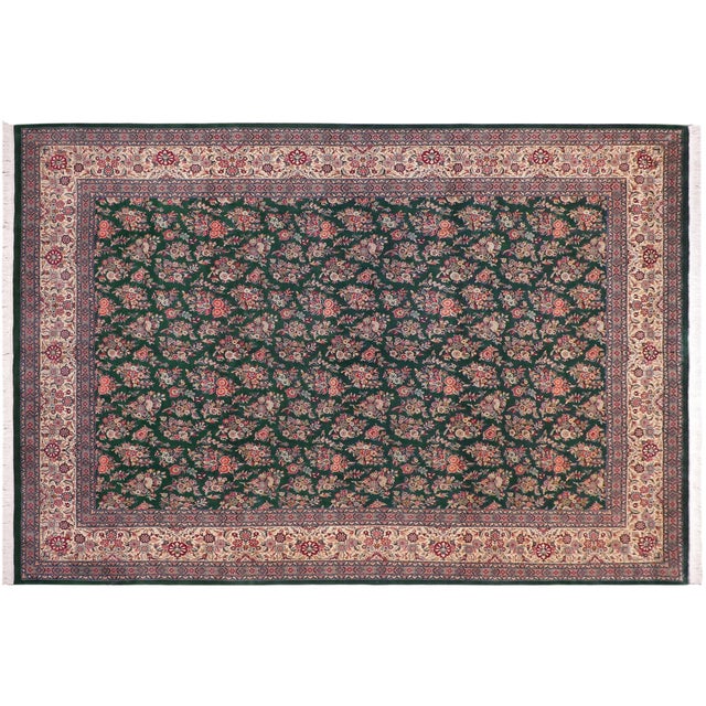 Green Rich 1990's Pak-Persian Green/Green Wool Rug - 9'0'' X 13'0'' For Sale - Image 8 of 9