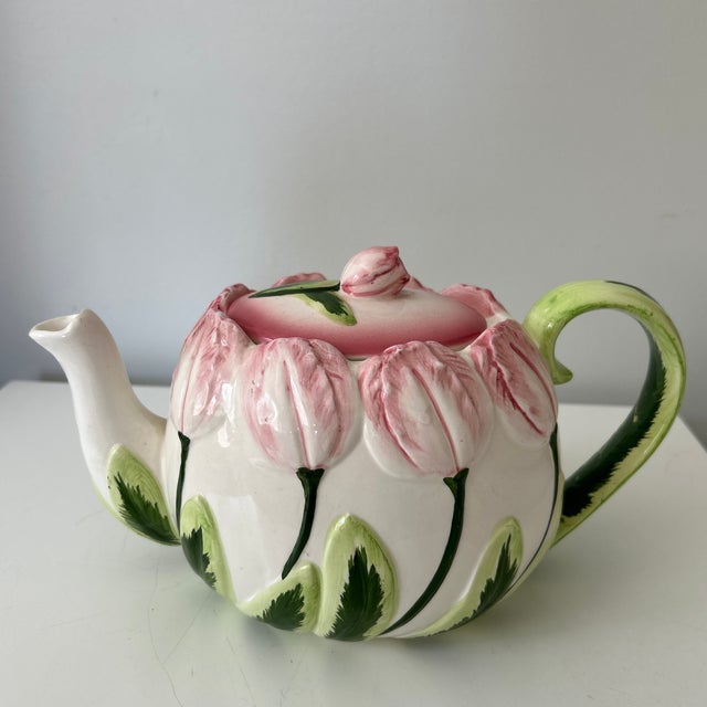 Vintage Mid-Century Modern Hand Painted Ceramic Tulip Teapot For Sale - Image 4 of 7