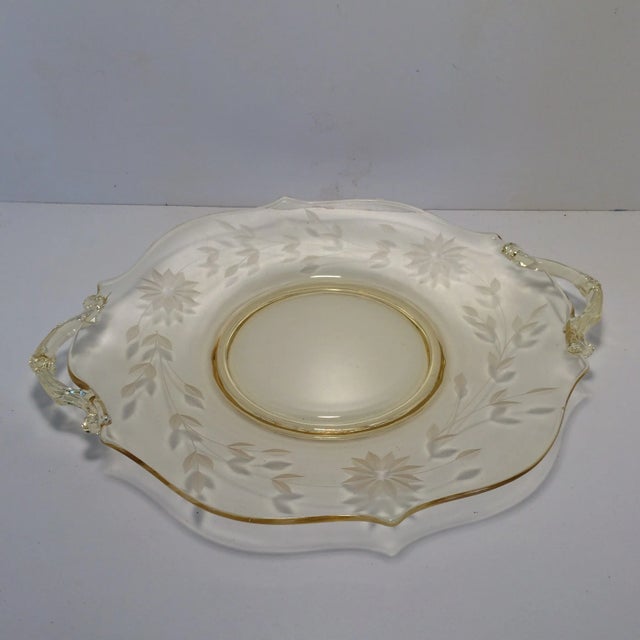 Yellow Floral Etched Lancaster Platter 1930's For Sale - Image 4 of 12