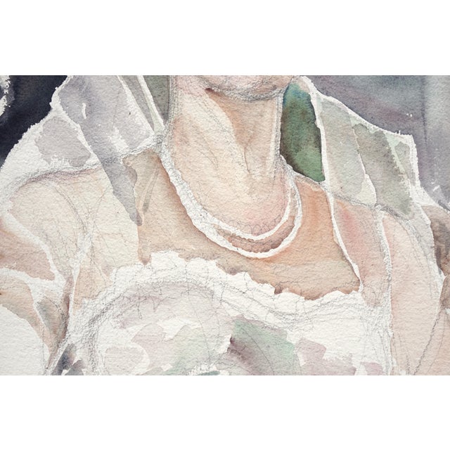 Impressionist 1950s Unfinished Portrait of an Woman Watercolor Painting by Joseph Yeager For Sale - Image 3 of 4