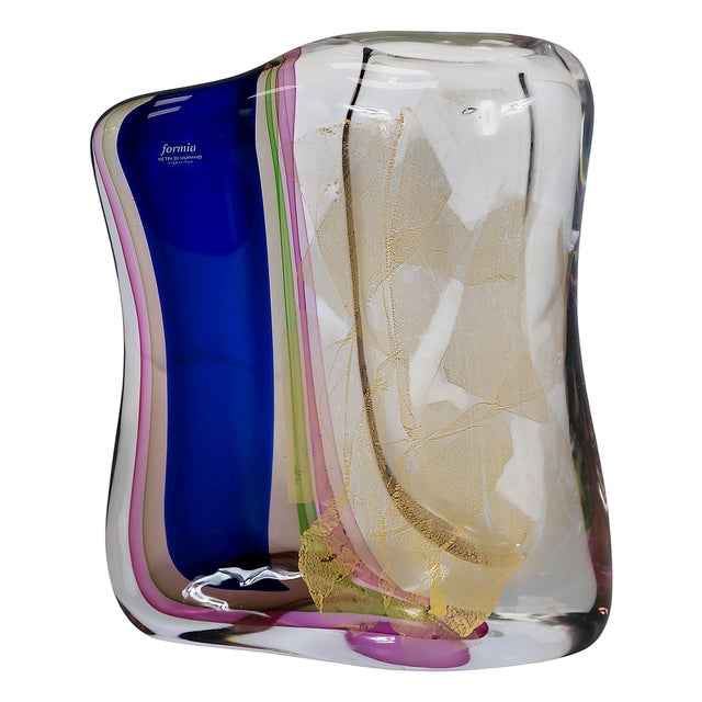 Blue Vintage Italian Handmade Sommerso Murano Glass Vase by Giuliano Mian For Sale - Image 8 of 8