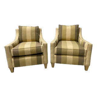 Pair of Tailored Club Chairs Upholstered in a Stripe Fabric, 21st Century For Sale