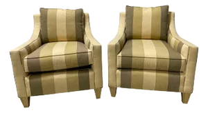 Pair of Tailored Club Chairs Upholstered in a Stripe Fabric, 21st Century
