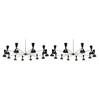 Large Italian Minimalist Brass Chandeliers in the Style of Stilnovo, 1950s, Set of 2 For Sale