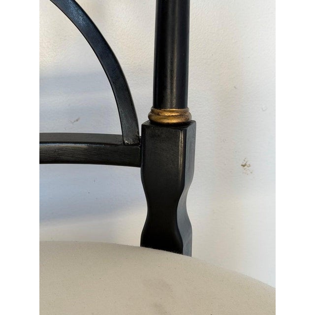 Set of Ten Regency-Style Ebonized Dining Chairs With Linen Seats For Sale - Image 11 of 16