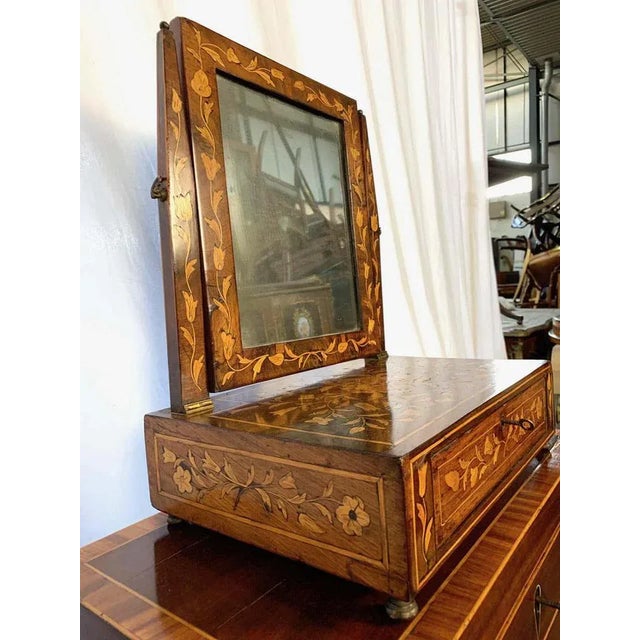 18th Century Dutch Inlaid Walnut Dressing Table Mirror For Sale - Image 5 of 6
