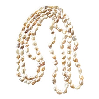 1980s 60" Long Freshwater Pearl Necklace Beaded Necklace - Multi Tone Pink For Sale