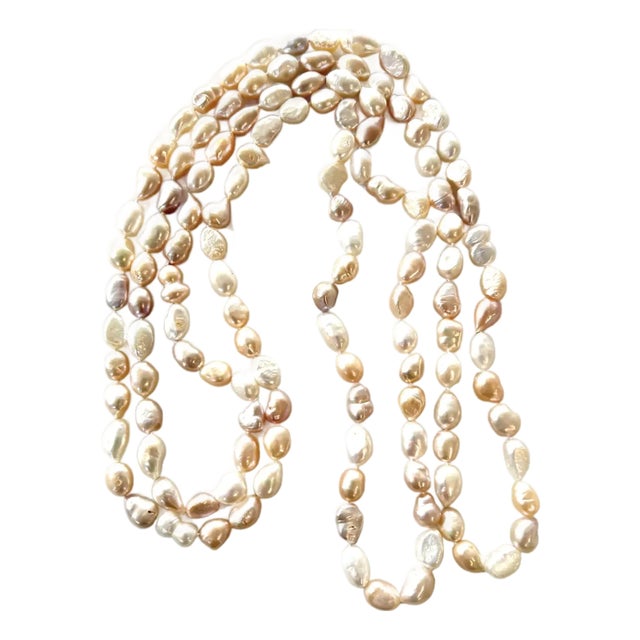 1980s 60" Long Freshwater Pearl Necklace Beaded Necklace - Multi Tone Pink For Sale