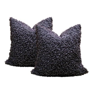 Charcoal Curly Lamb's Fur Pillows - a Pair For Sale