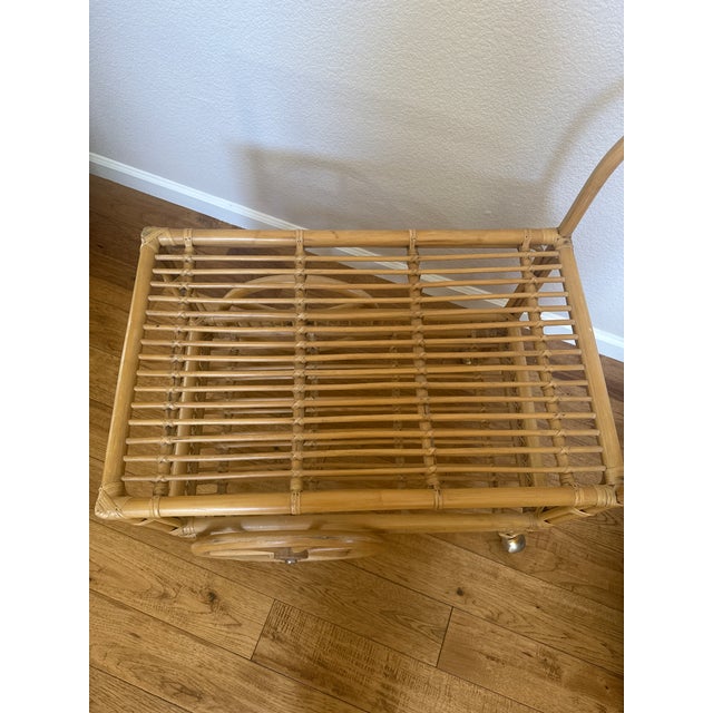 1970’s Mid Century Modern Rattan Bar/Tea Cart For Sale - Image 9 of 11