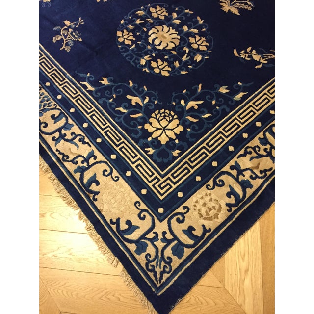 19th Century Chinese Blue and White Woolen Rug, 1870s For Sale - Image 14 of 18