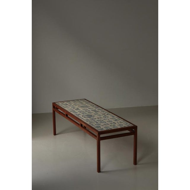 Wood Scandinavian Modern Coffee Table in Teak with Ceramic Tiles attributed to Søren Horn, 1950s For Sale - Image 7 of 17