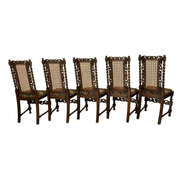 Antique 19thC Set 6 Carved Caned Jacobean Barley Twist Walnut Dining Chairs 1870 For Sale - Image 12 of 18