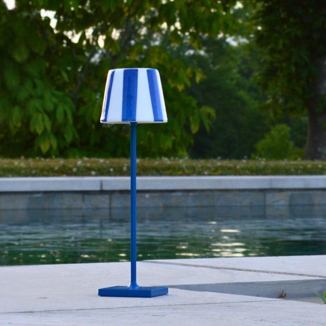 Contemporary Zafferano Ceramic Light Blue Striped Shade for Poldina Micro Lido Lamp For Sale - Image 3 of 6