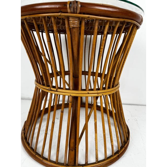 Vintage Round Pencil Reed Rattan Side Table For Sale - Image 9 of 10