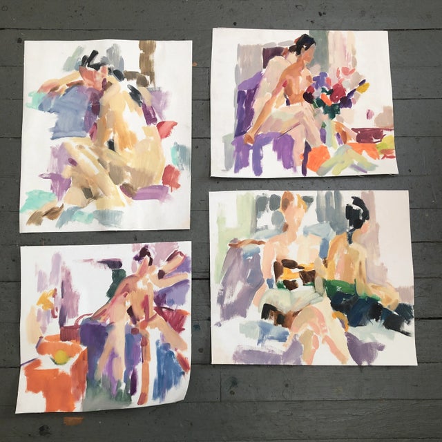 Tan 1980’s Gallery Wall Collection-4 Vintage Expressionist Female Nude Paintings -Set of 4 For Sale - Image 8 of 8