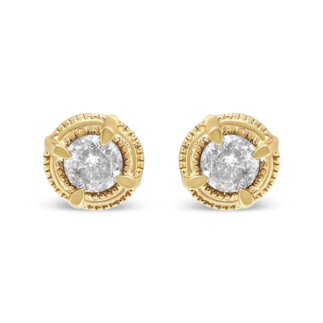 Elegant and timeless, these gorgeous tarnish resistant 14 Karat yellow gold plated 92.5% sterling silver stud earrings...