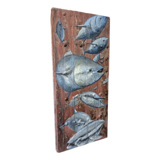 19th Century Spanish Farmhouse Gate with Marine Mural of Tuna For Sale