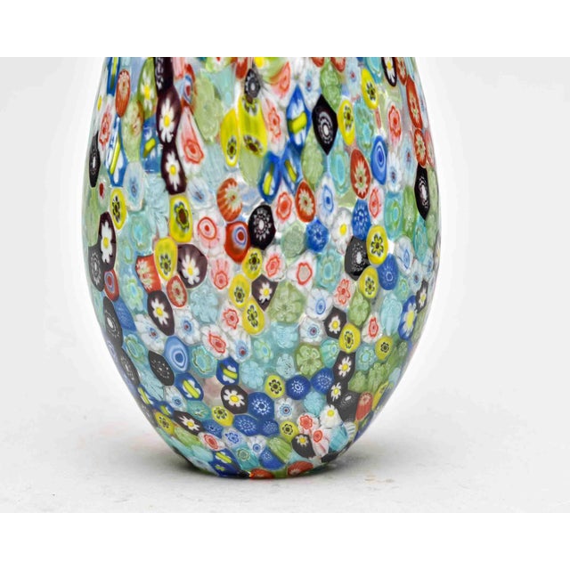 Mid-Century Modern Murano Millefiori Glass Vase With Dual-Point Crown Rim For Sale - Image 3 of 11