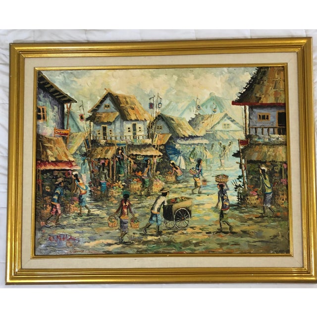 Vintage A. D. Muklas Original Indonesian Street Oil Painting For Sale - Image 4 of 12