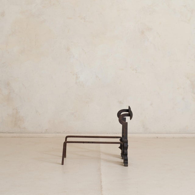 Arts & Crafts Pair of French Wrought-Iron Andirons, 1930s For Sale - Image 3 of 9