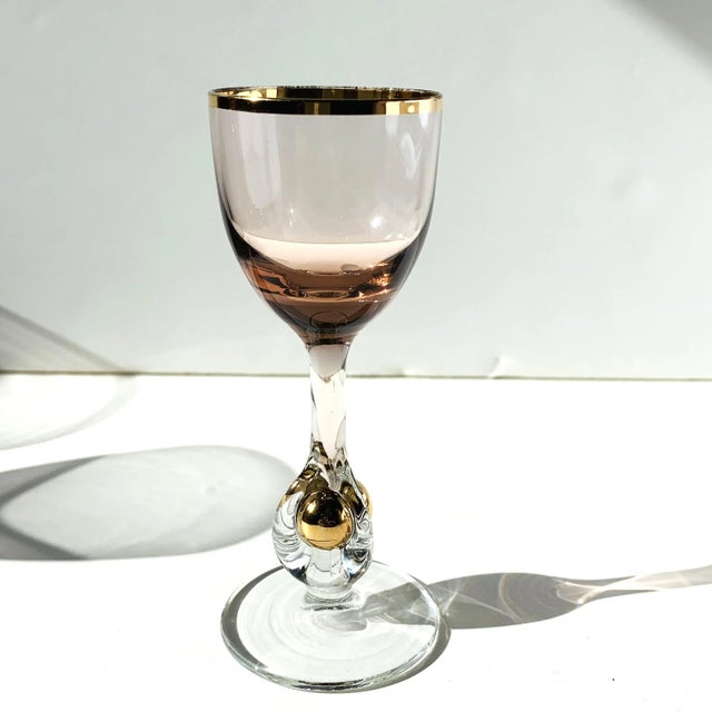 Glass Vintage Czech Crystal by Jozef Stanik, Pattern Atlas Pink, Gold Encased Orb Glassware- 32 Pieces For Sale - Image 7 of 10