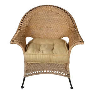 Mid 20th Century Bohemian Modern Woven Wicker Rattan Fan Back Lounge Armchai