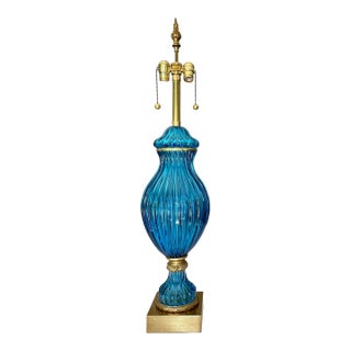 1950s Large Murano Blue Seguso Table Lamp for Marbro For Sale