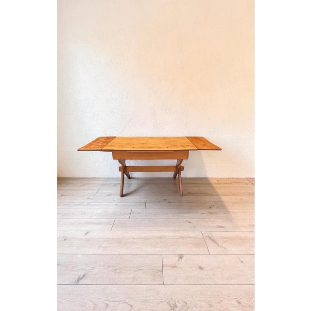 Mid 20th Century High Quality Cushman of Vermont Trestle Base/ Hard Rock Maple/Draw Leaf Table. For Sale - Image 9 of 11