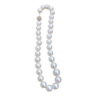 White South Sea Pearls Long Strand Necklace 14 Karat Gold Clasp For Sale