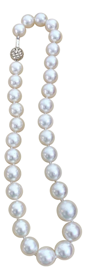 White South Sea Pearls Long Strand Necklace 14 Karat Gold Clasp