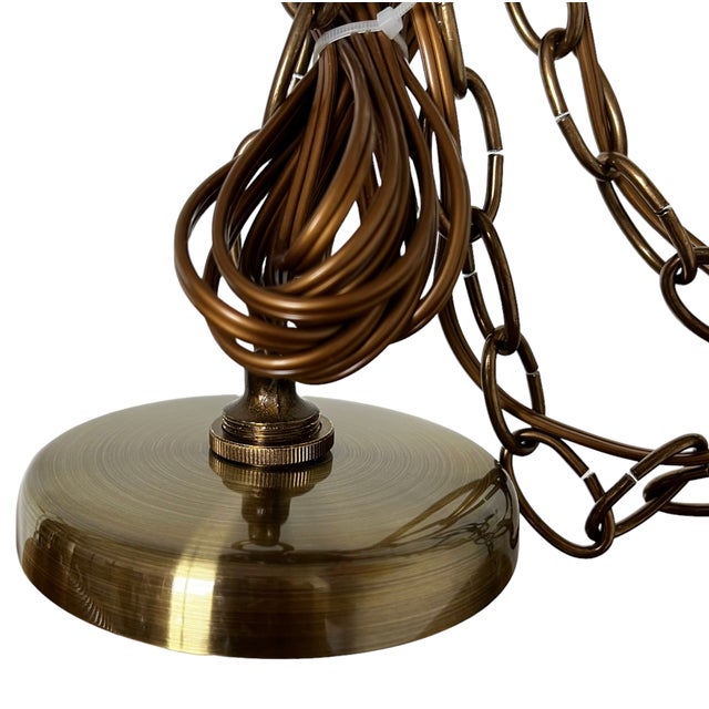 Mid 19th Century Italian Pencil Reed Rattan & Burnished Brass Dome Pendant, C. 1960 For Sale In Austin - Image 6 of 11